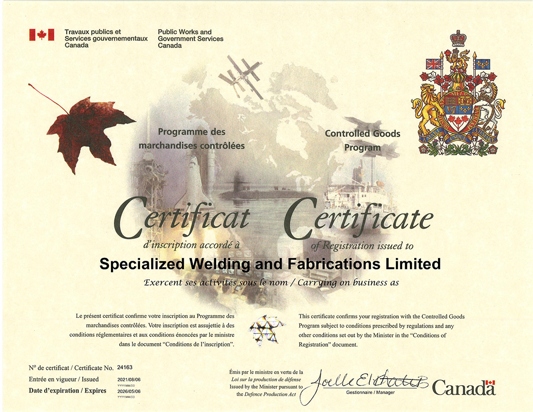 Controlled Goods Program Certificate